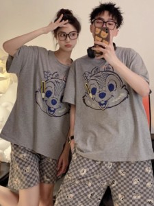 【ペア販売】夏新作 ディズニー チップとデール カップルパジャマ ペアルックパジャマ ルームウェア レディースパジャマ メンズパジャマ 