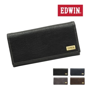 エドウイン EDWIN 22269216 財布 サイフ 長財布 メンズ レディース メタルプレート シボ 合皮 カード収納 プレゼント ブラック ネイビー 