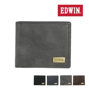 エドウイン EDWIN 22269217 財布 サイフ 二つ折財布 財布 メンズ レディース メタルプレート シボ 合皮 カード収納 プレゼント ブラック 