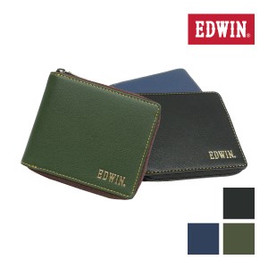 エドウイン EDWIN 22269221 財布 サイフ 二つ折財布 メンズ レディース ラウンドジップ メタリックレター リップル合皮 カード収納 プレ