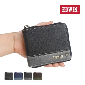 エドウイン EDWIN 22269258 財布 サイフ 二つ折財布 メンズ レディース 合成皮革 カード収納 ラウンドジップ プレゼント ブラック ネイビ