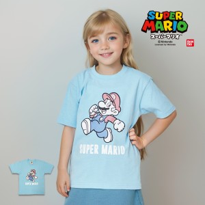 スーパーマリオ 22813560 子供服 キッズ Tシャツ KIDS マリオ ジャンプ サックス 水色 半袖 男の子 女の子