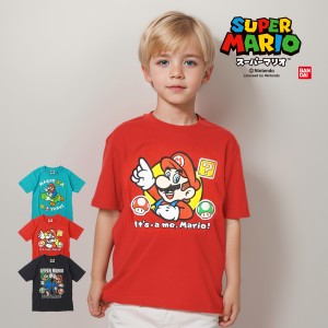 スーパーマリオ 22863190 子供服 キッズ Tシャツ KIDS キノコ ワッペン ブラック レッド ターコイズ 半袖 男の子 女の子 100 110 120 130