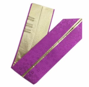重ね衿 伊達襟 小桜地紋入り 正絹 2色使い 紫色金 振袖 成人式 卒業式 袴 はかま 着物