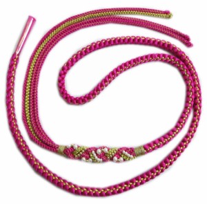 帯締め 帯〆 パール飾り付 正絹 濃ピンク金 振袖 成人式 着物 先割れ 2色使い