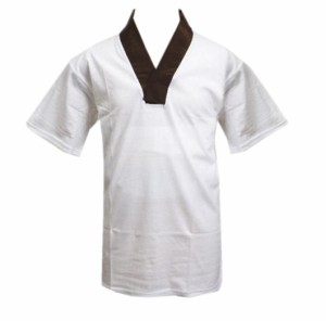 半襦袢 半じゅばん Ｔシャツ メンズ 男性 白色地濃茶衿 Ｍ Ｌ ＬＬ 日本製 洗える 和装 着物 下着 男物 高級天竺綿生地使用