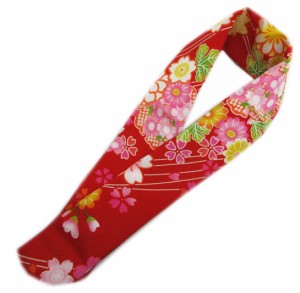 半衿 半襟 和柄 赤色地桜古典花 振袖 成人式 卒業式 袴 着物 女性用 レディース 洗える 小紋 きもの