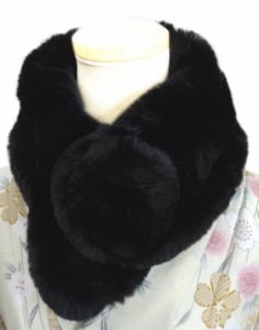 マフラー 襟巻き フェイクファー 黒色 モフモフ玉 暖か 和装 着物 洋服 女性用 レディース ブラック
