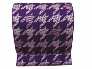 洗える全通柄京袋帯紫色地千鳥格子 カジュアル着物きものに 日本製