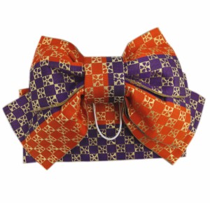 結び帯 付け帯 作り帯 子供用 キッズ 女の子 浴衣 日本製 ラメ市松桜織 オレンジ色紫色 巻いてポン 簡単
