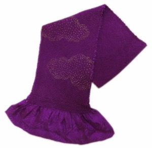 帯揚げ 帯上げ 総絞り 柄入り 正絹 紫色地ラメ金雲 振袖 成人式 着物 きもの 帯あげ しぼり 振袖用 シルク