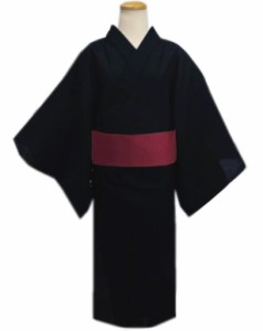 浴衣 メンズ 男性 綿麻 ワンタッチ結び角帯 セット しじら織 黒無地 M L LL 3L 帯簡単