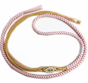 帯締め 帯〆 パール飾り付 先割れ 正絹 振袖用 成人式 着物 薄ピンク色金