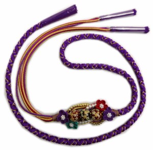 帯締め 帯〆 黒濃赤花珠 花パール飾り付 紫色金 先割れ 3色使い 正絹 振袖 成人式 着物 帯じめ 振袖用 きもの