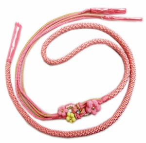 帯締め 帯〆 正絹 梅花パールラインストーン飾り付 ピンク金 先割れ 2色使い 振袖 成人式 着物 帯じめ 振袖用 きもの