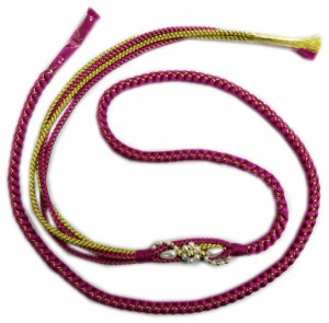 帯締め 帯〆 パール花しずく飾り付 正絹 明紫色金 振袖 成人式 着物 先割れ 2色使い 振袖用