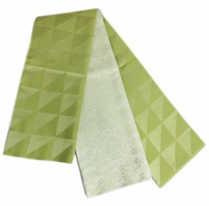 半巾帯 半幅帯 細帯 リバーシブル 日本製 ウロコ小桜 黄緑色 洗える着物 小紋 紬 女性用