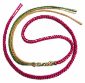 帯締め 帯〆 しずくパール飾り付 正絹 濃ピンク金 振袖 成人式 着物 先割れ 3色使い 振袖用 2