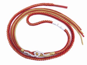 帯締め 帯〆 パール花飾り付 先割れ 正絹 赤色 振袖 成人式 着物