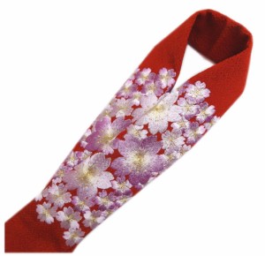 半衿 半襟 刺繍 赤色地金糸入り薄紫桜桜 振袖 成人式 卒業式 袴 着物 女性用 レディース