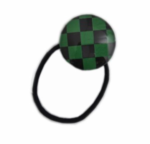 ヘアゴム ガラス玉 緑黒市松 きめつ 和柄 日本製 ヘアアクセサリー 女性用 子供用
