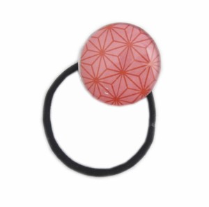 ヘアゴム ガラス玉 ピンク麻の葉 きめつ 和柄 日本製 ヘアアクセサリー 女性用 子供用
