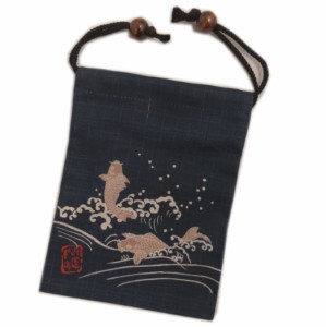 小平巾着 小物入れ 和柄 日本製 濃紺色地夫婦鯉 男性 女性用 開運亭 着物 和装 浴衣