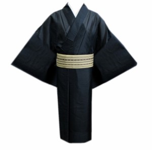 着物 メンズ 男性 夏用 絽 洗える ワンタッチ角帯 2点セット 黒 3L 4L 大きいサイズ 男物