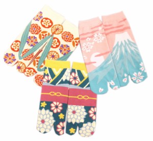 靴下 足袋ソックス 女性用 和柄 3足セット 花紋 着物 富士山 スニーカー丈 レディース