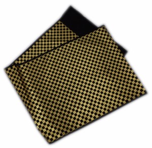 帯揚げ 帯上げ 正絹 市松柄 黒金 日本製 振袖 成人式 着物