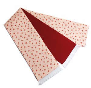半巾帯 半幅帯 細帯 日本製 フリル付 薄ピンク地薔薇ハートドット 洗える着物 小紋 紬 浴衣