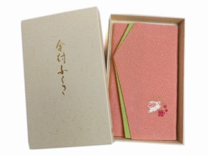 ふくさ 袱紗 金封 刺繍入り ピンク色地うさぎ桜雪輪 日本製 化粧箱入り 冠婚葬祭 女性用 レディース