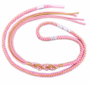 帯締め 帯〆 パール飾り付 先割れ 正絹 振袖用 成人式 着物 2色使い 明ピンク金