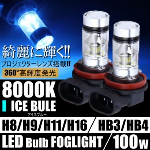 高輝度 LEDヘッドライト フォグランプ H8/H9/H11/H16 HB3/HB4 1000Lm 8000K 2本 車検対応 ポン付け 100w アイスブルー