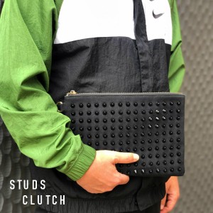 クラッチバッグ スタッズ ブランド メンズ  ブラック 黒 小さめ iPadケース タブレットケース 収納 バッグインバッグ キャンバス 帆布 2W