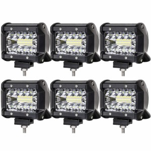 作業灯 60W LED ワークライト 6個セット 狭角30度 フラッドライト 12V-24V対応 汎用 車外灯 4インチ 角形 6000K ホワイト 夜釣り 夜間作