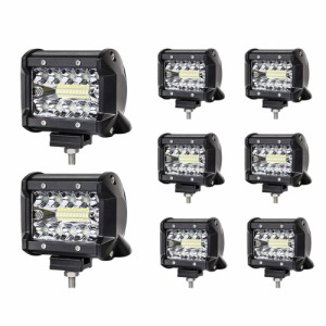 作業灯 60W LED ワークライト 8個セット 狭角30度 フラッドライト 12V-24V対応 汎用 車外灯 4インチ 角形 6000K ホワイト 夜釣り 夜間作