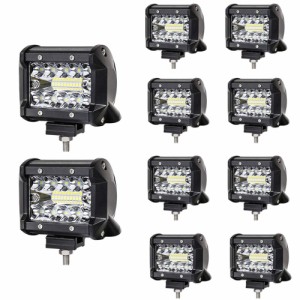 作業灯 60W LED ワークライト 10個セット 狭角30度 フラッドライト 12V-24V対応 汎用 車外灯 4インチ 角形 6000K ホワイト 夜釣り 夜間作