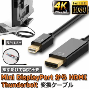 Mini DisplayPort to HDMI 変換ケーブル displayport to hdmi ミニ ディスプレーポート MINI DP 4Kx2k 解像度対応 1.8m MacBook MacBook 