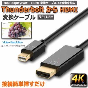 ミニ ディスプレーポート Mini DisplayPort 変換 HDMI 4K対応 1.8m ブラック 1080P 変換ケーブル フルHD MINI DP