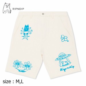 RIPNDIP ハーフパンツ リップンディップ スケボー 猫 ブロンドデニム ショートパンツ BLONDED DENIM SHORTS OFF WHITE メンズ レディース