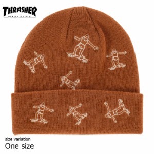 THRASHER スラッシャー ビーニー ニット帽 ゴンズ 帽子 スケボー GONZ PATTERN BEANIE BROWN SK8 ストリート