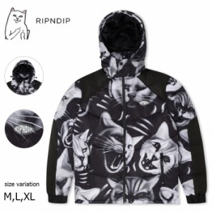 RIPNDIP Neon Cat Puffer Jacket BLACK ジャケット トップス アウターリップン ディップ 猫 ネコ ネオンキャット パファージャケット メ