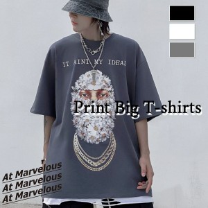 フラワープリント ビッグTシャツ メンズ ストリートファッション トップス カットソー ポイント消化 送料無料