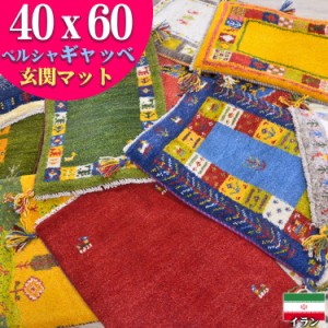 ギャッベ ギャベ 玄関マット 約 40x60cm ペルシャ イラン 手織り チェアパッド おしゃれ 絨毯 ラグ じゅうたん 天然素材 ウール 風水 四