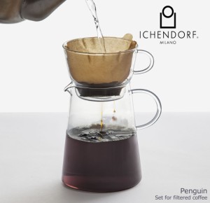 ICHENDORF MILANO PENGUIN Coffee Pot with filter saucer 3点セット コーヒーポット フィルター ソーサー ガラス 透明 おしゃれ ウォー