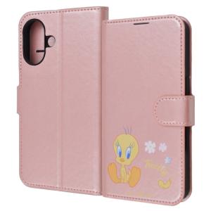 iPhone16 ケース 手帳型 トゥイーティー ルーニーテューンズ キャラクター グッズ ピンク 衝撃吸収 ベルト アイフォン アイホン