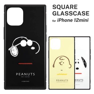 iPhone 12mini ケース ピーナッツ スヌーピー ジョークール チャーリーブラウン 耐衝撃 ガラスカバー スクエア 四角 おしゃれ 可愛い か