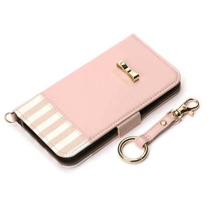 iPhone X ケース ピンク 手帳型カバー フリップ カードポケット リボン シンプル おしゃれ 可愛い かわいい PGA