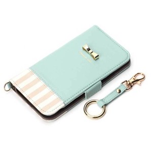 iPhone XS/X ケース ブルー 手帳型カバー フリップ カードポケット リボン シンプル おしゃれ 可愛い かわいい PGA